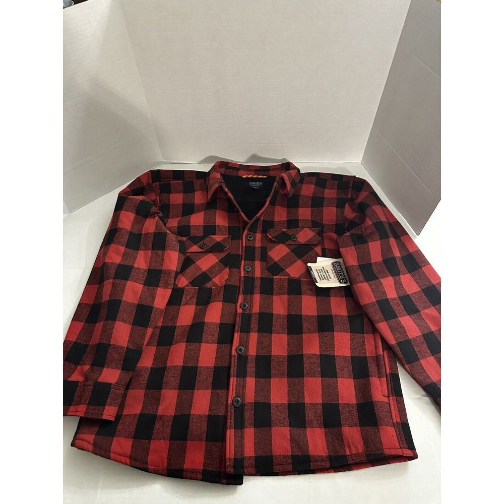 Smith's Workwear Flannel Shirt Jacket 2XL Red/Black Plaid Sherpa Lined‎ Fleece